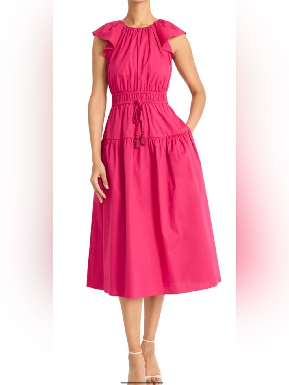 Maggy London Women’s Round-Neck Tie-Waist Midi Dress, Vivacious Berry, US 6